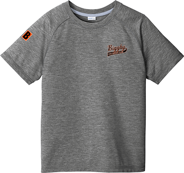 Biggby Coffee AAA Youth PosiCharge Tri-Blend Wicking Raglan Tee